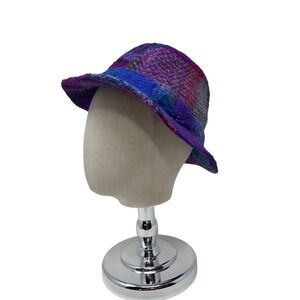 Millars of Clifden Connemara‎ Vintage Fedora Purple Plaid Wool Hat Ireland Small